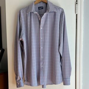 Lands' End Men's Casual Blue and Red Plaid Shirt